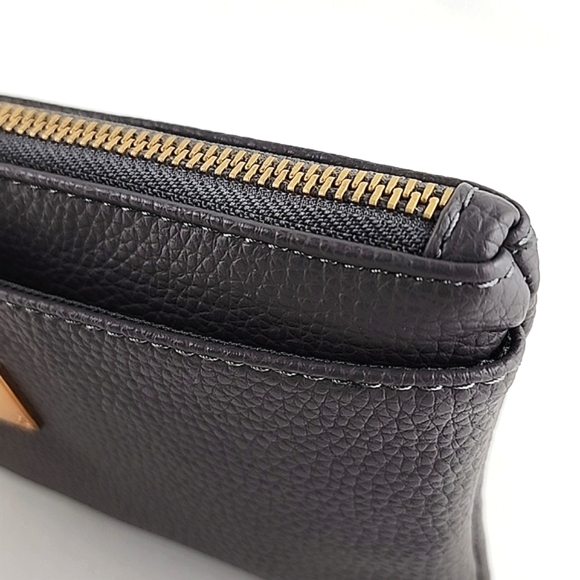 Love & Lore Wristlet Clutch Dark  Grey Gold Tone Hardware Top Zip Closure - Picture 6 of 16